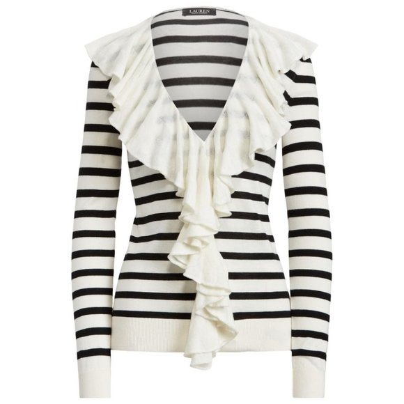 LAUREN Ralph Lauren Ruffle-Trim Striped Sweater NWT - Size Small - Picture 3 of 3